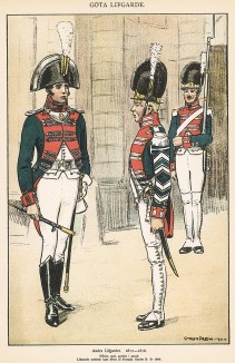 Офицер и солдат полка Andra в униформе образца 1812-16 гг. Svenska arméns munderingar 1680-1905. Стокгольм, 1911