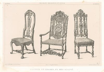 Французские стулья и кресло, XVII век. Meubles religieux et civils..., Париж, 1864-74 гг. 