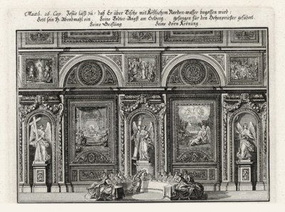 Тайная вечеря (из Biblisches Engel- und Kunstwerk -- шедевра германского барокко. Гравировал неподражаемый Иоганн Ульрих Краусс в Аугсбурге в 1700 году)