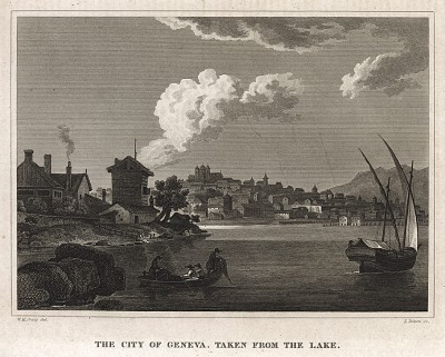 Женева. Вид с озера. A New Geographical Dictionary. Лондон, 1820