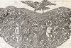 Виньетка с арабесками, кормящим собственной кровью своих детей пеликаном, виноградом и путти. Лист из Sculpturae veteris admiranda ... Иоахима фон Зандрарта, Нюрнберг, 1680 год. 