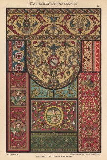 Итальянские ковры и гобелены эпохи Возрождения из Вероны и Флоренции (лист 51 альбома "Сокровищница орнаментов...", изданного в Штутгарте в 1889 году)