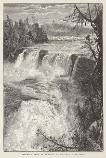 Вид на систему водопадов Трентон с восточного берега реки Каната-ривер, штат Нью-Йорк. Лист из издания "Picturesque America", т.I, Нью-Йорк, 1872.