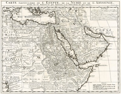 Карта Египта, Нубии и Абиссинии. Carte particulière de l'Egypte, de la Nubie et de l'Abyssinie. Составил Анри Шателен для Atlas historique, ou Nouvelle introduction à l'histoire, à la chronologie et à la géographie… Амстердам, 1711