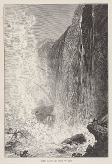 Пещера ветров, Ниагарский водопад. Лист из издания "Picturesque America", т.I, Нью-Йорк, 1872.