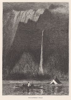 Водопад Мултномах, бассейн реки Коламбиа-ривер, штат Орегон. Лист из издания "Picturesque America", т.I, Нью-Йорк, 1872.