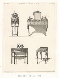 Столики по эскизам Ришара Делалонда, XVIII век. Meubles religieux et civils..., Париж, 1864-74 гг. 