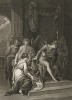 Иллюстрация к пьесе Шекспира "Зимняя сказка", акт II, сцена III: Леонт отказывается смотреть на своего ребенка, принесенного ему Паулиной. Boydell's Graphic Illustrations of the Dramatic works of Shakspeare, Лондон, 1803.