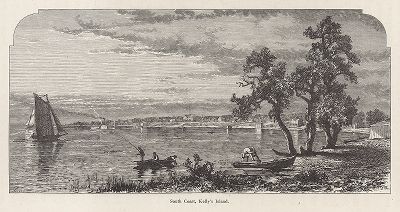 Южный берег острова Келли, штат Огайо. Лист из издания "Picturesque America", т.I, Нью-Йорк, 1872.