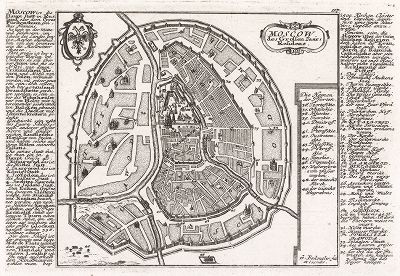 План Москвы 1728-го года из "Force d' Europе" немецкого картографа Габриэля Боденера