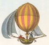 1785 г. Одна из вариаций на тему управляемого полёта на воздушном шаре. Забавный проект с парусами и регулятором горелки. Из альбома Balloons, выполненного по старинным гравюрам, посвящённым истории воздухоплавания. Лондон, 1956