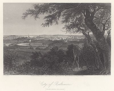 Вид на Балтимор из парка на так называемом холме Друидов, штат Мэриленд. Лист из издания "Picturesque America", т.II, Нью-Йорк, 1874.