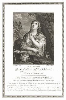 Кающаяся Марии Магдалина кисти Тициана. Лист из знаменитого издания Galérie du Palais Royal..., Париж, 1808