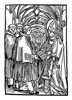 Реформы канона. Из "Жития Святого Вольфганга" (Das Leben S. Wolfgangs) неизвестного немецкого мастера. Издал Johann Weyssenburger, Ландсхут, 1515