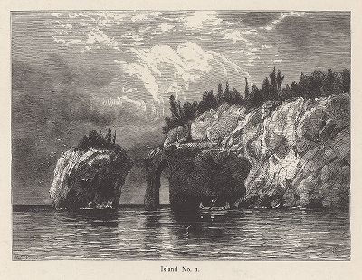 Остров Первый, озеро Верхнее. Лист из издания "Picturesque America", т.I, Нью-Йорк, 1872.