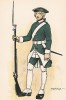 Шведский пехотинец полка Hamilton в униформе образца 1741-56 гг. Svenska arméns munderingar 1680-1905. Стокгольм, 1911