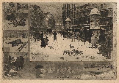 Зима в Париже. Офорт Феликса Бюо, 1879 год. 