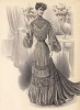 Причёска "Марсельские волны" дополнена бантиком, платье из шёлка с кружевными вставками и жатым напуском спереди (Les grandes modes de Paris за 1903 год. Декабрь)
