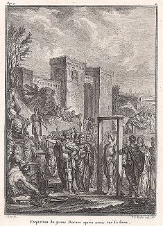 Расплата Горация за убийство сестры. Лист из "Краткой истории Рима" (Abrege De L'Histoire Romaine), Париж, 1760-1765 годы