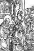 Епископ Ульрих благословляет Вольфганга на служение. Из "Жития Святого Вольфганга" (Das Leben S. Wolfgangs) неизвестного немецкого мастера. Издал Johann Weyssenburger, Ландсхут, 1515