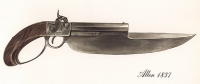Однозарядный пистолет-нож США Allen 1837 г. Лист 39 из "A Pictorial History of U.S. Single Shot Martial Pistols", Нью-Йорк, 1957 год