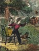 Сьюзан расстроилась, потому что мальчик Гарри упустил ее птичку. Гравюра из детской книги "Rich and Poor...", изданной в США, 1850