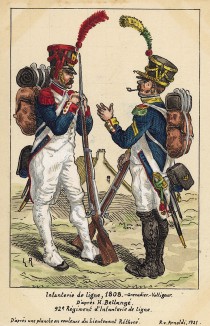 1808 г. Гренадер и фузилер 92-го полка французской линейной пехоты. Коллекция Роберта фон Арнольди. Германия, 1911-28