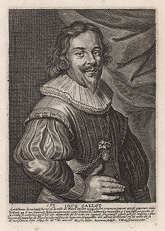 Жак Калло (1592 -- 1635 гг.) -- французский рисовальщик, гравер и офортист. Гравюра с оригинала Мишеля Ланя. 