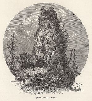 Восточная сторона скалы Сахарная Голова, остров Макино, озеро Мичиган, штат Мичиган. Лист из издания "Picturesque America", т.I, Нью-Йорк, 1872.