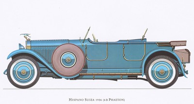 Автомобиль Hispano-Suiza (6B Phaeton), модель 1926 года. Из американского альбома Old cars 60-х годов XX века