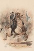 Английские уланы 17-го герцога Кембриджа полка в бою с зулусами (из "Иллюстрированной истории верховой езды", изданной в Париже в 1893 году)