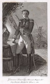 Лоран де Гувион Сен-Сир (1764-1830), маршал Франции с 1812 года.  Galerie des Marechaux de France par Ch. Gavard, Париж, 1839 год. 
