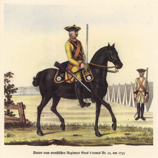 Прусский конный жандарм 10-го полка в 1735 году (из популярной в нацистской Германии работы Мартина Лезиуса Das Ehrenkleid des Soldaten... Берлин. 1936 год)