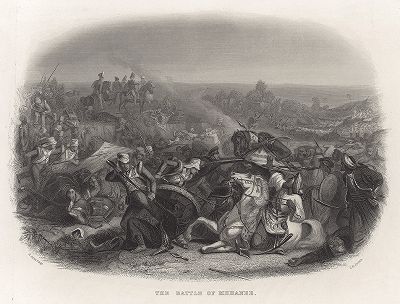 Битва при Миание, 17 февраля 1843 года, в которой британские войска под командованием Чарльза Напьера нанесли поражение синдхам. Gallery of Historical and Contemporary Portraits… Нью-Йорк, 1876
