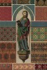 Статуя Святого Симона в Кёльнском соборе (готическая скульптура из крашеного дерева), а также гобелены и шитьё (лист 42 альбома "Сокровищница орнаментов...", изданного в Штутгарте в 1889 году)
