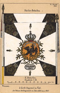 1815 г. Знамя 2-го батальона фузилеров прусской гвардейской пехоты (полк zu Fuss). Коллекция Роберта фон Арнольди. Германия, 1911-28