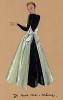 Вечернее платье из тафты фисташкового цвета Je suis moi-meme из коллекции осень-зима 1942-43 года парижского дизайнера Мари-Луиз Брюйер (собственноручная гуашь автора). Уникальный документ истории моды времен Второй мировой войны