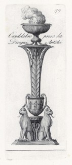 Канделябр периода античности (лист 79 из Manuale di vari ornamenti contenete la serie del candelabri antichi. Рим. 1790 год)