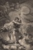 Бог Нептун успокаивает волны и приказывает Тритону трубить в раковину (гравюра из первого тома знаменитой поэмы "Метаморфозы" древнеримского поэта Публия Овидия Назона. Париж, 1767 год)