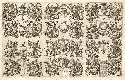 Гротески Даниэля Хопфера. Лист из тиража нюрнбергского печатника Давида Функа (XVII век).