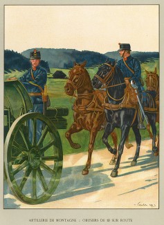 Батарея швейцарской горной артиллерии на марше. Notre armée. Женева, 1915