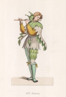 Придворный шут (XVI век) (лист 58 работы Жоржа Дюплесси "Исторический костюм XVI -- XVIII веков", роскошно изданной в Париже в 1867 году)