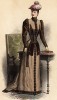 Атласное платье цвета кофе с воротником-стойкой. Из журнала La Mode Artistique, выпуск 558. Париж, 1880 гг.