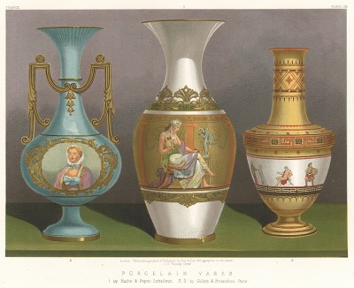 Расписные фарфоровые вазы от мануфактур Hache & Pepin-Lehalleur и Gillett & Brianchon. Каталог Всемирной выставки в Лондоне 1862 года, т.2, л.159