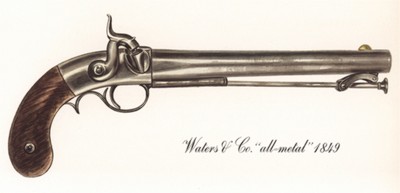 Однозарядный пистолет США Waters & Co. ("all-metal") 1849 г. Лист 42 из "A Pictorial History of U.S. Single Shot Martial Pistols", Нью-Йорк, 1957 год
