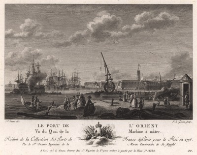Вид на порт Лорьян с набережной (лист 19 из альбома гравюр Nouvelles vues perspectives des ports de France..., изданного в Париже в 1791 году)