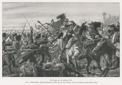 Сражение при Вошампе 14 февраля 1814 г. Илл. Рихарда Кнотеля, Die Deutschen Befreiungskriege 1806-15. Берлин, 1901