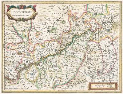 Карта архиепископства Кельнского. Coloniensis archiepiscopatus. Составил Йодокус Хондиус. Амстердам, 1630