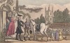 Отбытие доктора Синтакса в поездку по озёрам. Иллюстрация Томаса Роуландсона к поэме Вильяма Комби "Путешествие доктора Синтакса в поисках живописного", л.1. Лондон, 1881