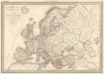 Карта Европы времен императора Карла Великого (около 800 г.). Atlas universel de geographie ancienne et moderne..., л.18. Париж, 1842